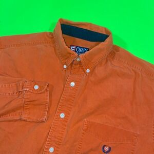 Chaps Ralph Lauren Mens Orange Cotton Button Down Shirt Long Sleeve Crest Logo L